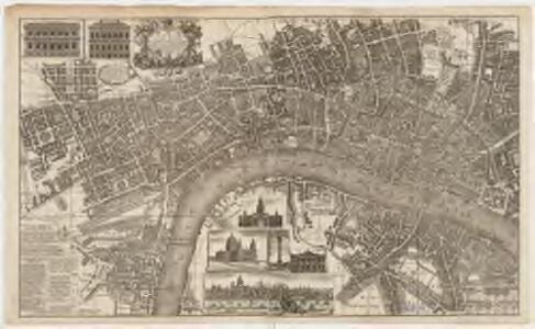 London surveyed, or, a new map of the cities of London and Westminster and the boroguh of Southwark : shewing the several streets and lanes with the most of the alleys & thorough fairs with the additional new buildings to this present year 1742