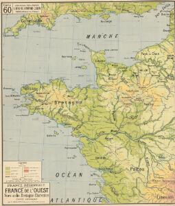 France Régionale France de l’Ouest Normandie-Bretagne-Charentes carte physique