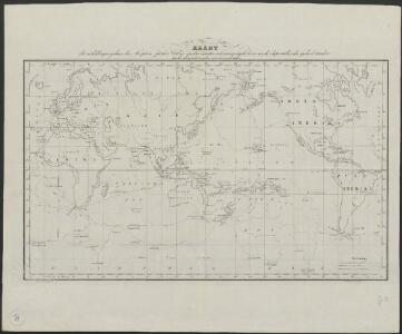 Kaart der ontdekkingen gedaan door kapitein James Cook op zijne drie reistogten, met aanwijzing der koers van de schepen welke onder zijn bevel stonden