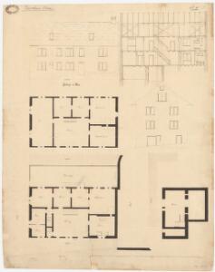 Elsau: Pfarrhaus; Nord- und Ostansicht, Querschnitt und Grundrisse des Kellers, des Ergeschosses und des 1. Stocks (Nr. 5)