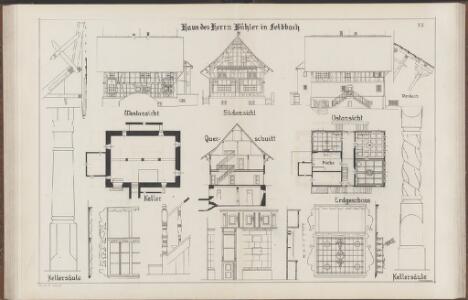 Das Bauernhaus im Kanton Zürich: Hombrechtikon: Haus von Herrn Bühler in Feldbach; Ansichten, Grundrisse und Querschnitt (Nr. 37)