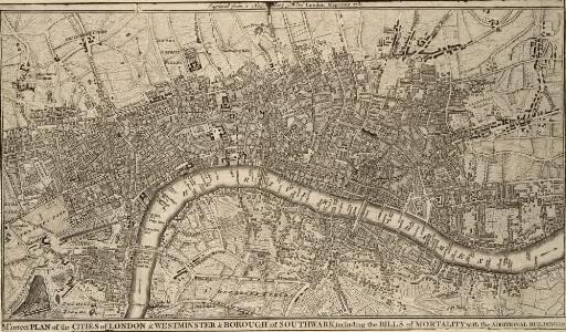 A Correct PLAN of the CITIES of LONDON & WESTMINSTER & BOROUGH of SOUTHWARK, including the BILLS of MORTALITY, with the ADDITIONAL BUILDINGS 118
