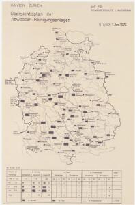 Kanton Zürich: Bestehende und projektierte Abwasserreinigungsanlagen, Zustand 01.01.1975; Übersichtskarte