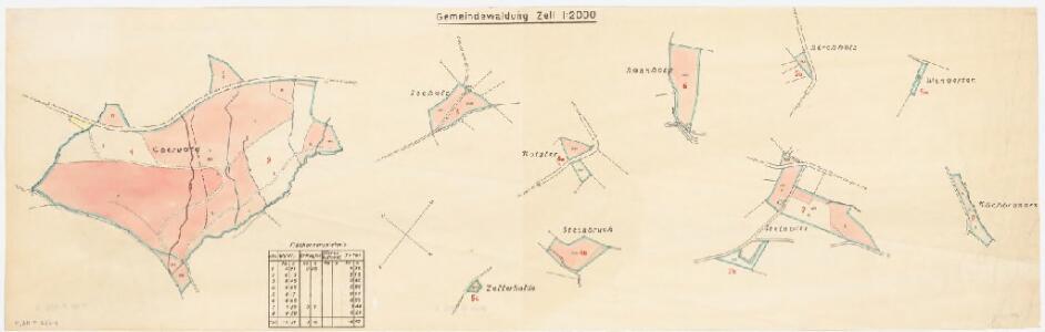 Zell: Gemeindewaldung: Oberwald, Seeholz, Bannholz, Kotzler, Steinbruch, Zellerhalde, Birchholz, Steinwies, Wingerten, Kächbrunnen; Grundrisse