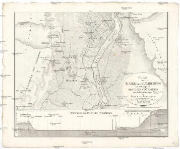 Plan von Kairo nebst Umgebung mit der Gegend des alten Memphis und den Pyramiden Gruppen von Gizeh und Sakkarah