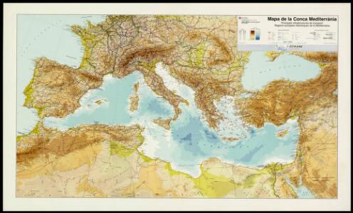 Mapa de la Conca Mediterrània: principals infrastructures de transport : regions europees riberenques de la Mediterrània