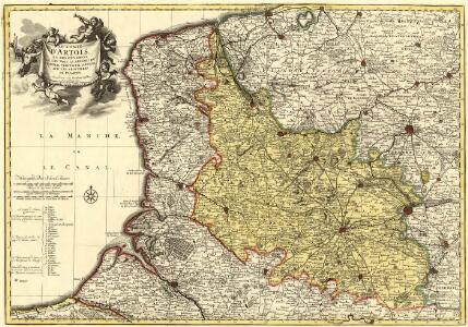 Le Comté d'Artois, et des Environs, ou l'on voit le Ressort du Conseil Provincial d'Artois avec les Frontieres de Picardie