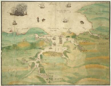 A coloured chart of Falmouth Haven and the river Fal up to Truro; drawn 1590-1600