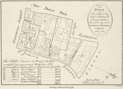 PLAN of the ESTATE of Thos Seckford, Esq. Lying in Clerkenwell, in the County of Middlesex; Given for the Support of his ALMS -HOUSES AT WOODBRIDGE, in Suffolk. 1587. (Taken in 1764)