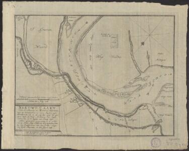 Nieuwe caart van de situatie en rivier te Herwen, met de Bleeswerken, zo verre dezelve zyn strekkende ... in het begin van Juny 1758