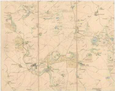 Výřez z přehledné mapy velkostatku Orlíka z r. 1913 s vyznačením pozemků dvorů Horosedly, Lety, Mirovice a Nerestce 1
